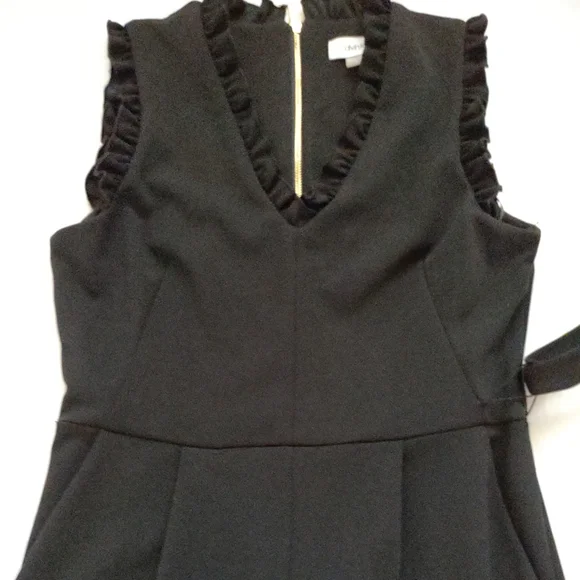 Calvin Klein ruffled v-neck belted wide leg jumpsuit